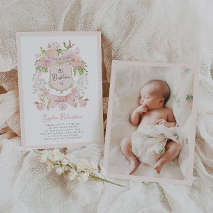 Invitación Flores rosas y Escudos de cuento de hadas Bautis