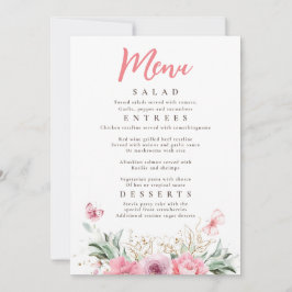 Invitación Flores rosas y Fiesta de mariposas con vegetación 