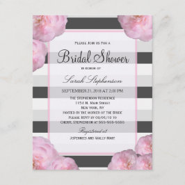 Invitación Flores rosas y franjas negras, grises y blancas