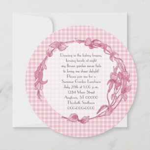 Invitación Flores rosas y Gingham Luncheon
