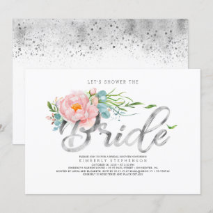 Invitación Flores rosas y Purpurina de Relieve metalizado pla