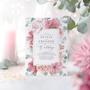 Invitación Flores Rosas y una elegante boda verde