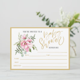Invitación Flores rosas y verdor de Baby Shower relleno