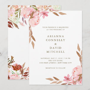 Invitación Flores Rubor  Boda floral acuarela