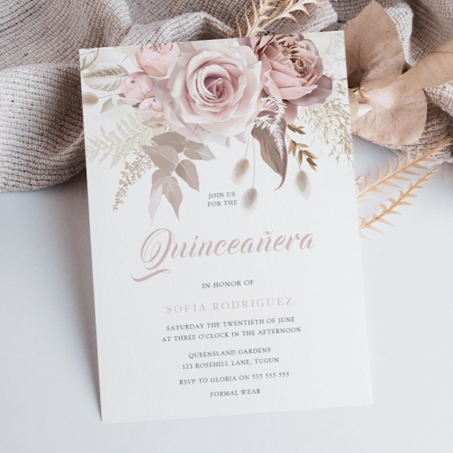 Invitación Flores Rubor de lujo elegantes Quinceanera (Subido por el creador)