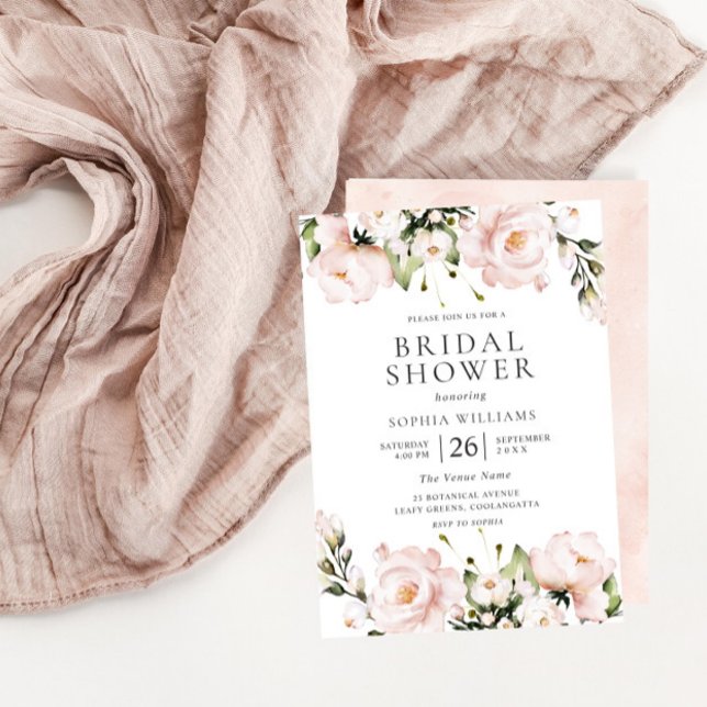 Invitación Flores Rubor Elegante ducha de novias todo el año (Subido por el creador)