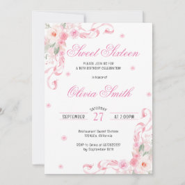 Invitación Flores Rubor rosadas de vaca dulce dieciséis cumpl