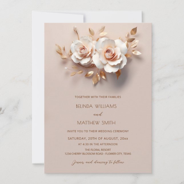 Invitación Flores Rubor RoseGold 3 D (Anverso)