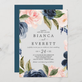 Invitación Flores Rubor y Marina | Boda Casual Gris claro