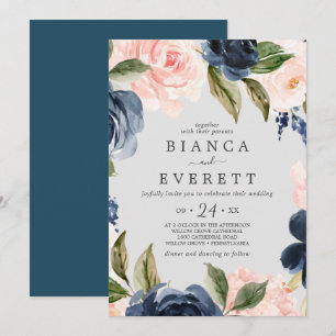 Invitación Flores Rubor y Marina   Boda Casual Gris claro