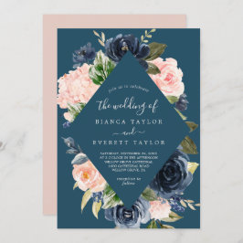Invitación Flores Rubor y Marina | Boda de diamantes azules