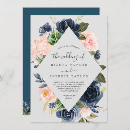 Invitación Flores Rubor y Marina | Gris Todo En Un Boda