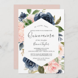 Invitación Flores Rubor y Marina | Quinceañera blanca