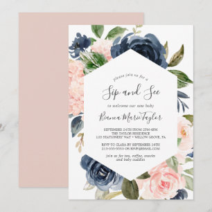 Invitación Flores Rubor y Marina Sip blanco y ver