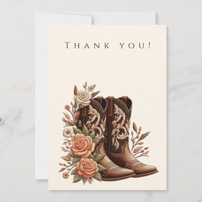 Invitación Flores rurales occidentales con boots de vaquero (Reverso)