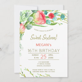 Invitación Flores rusas acuarela dulce moderno dieciséis