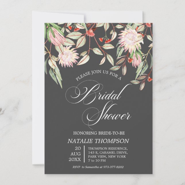 Invitación Flores rusas australianas escriben ducha de novia (Anverso)