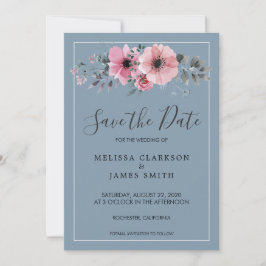 Invitación Flores rusas de acuarela azul polvoriento Guardar 