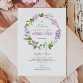 Invitación Flores rusas de Lilac: primera comunión sagrada
