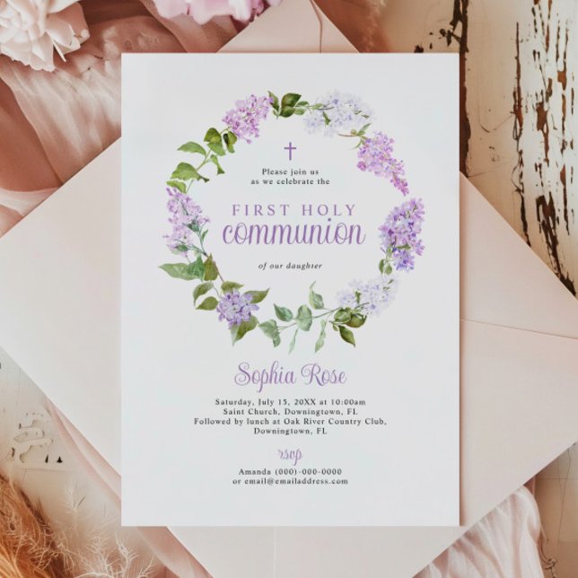 Invitación Flores rusas de Lilac: primera comunión sagrada (Subido por el creador)