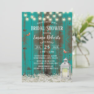 Invitación Flores rusas y ducha de novia de madera Verde azul