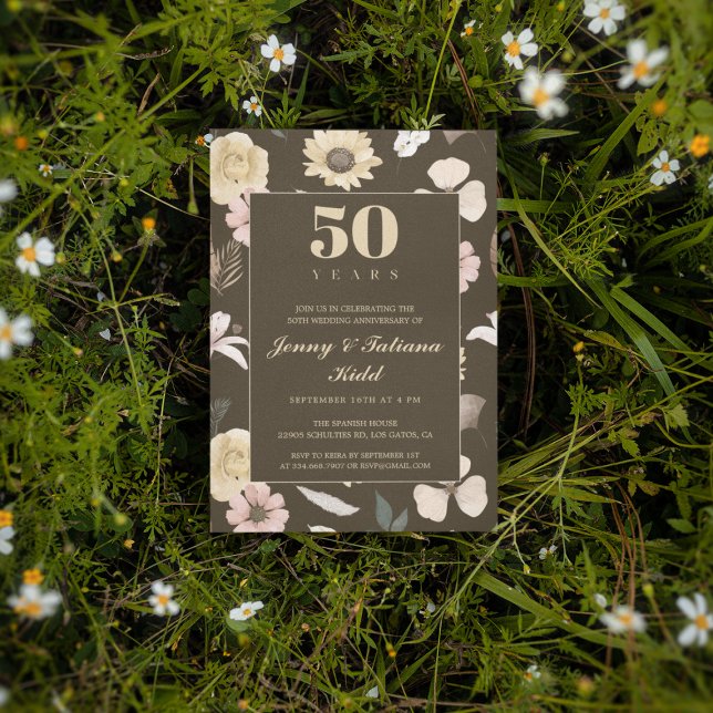 Invitación Flores rusticas 50° aniversario de bodas (Subido por el creador)