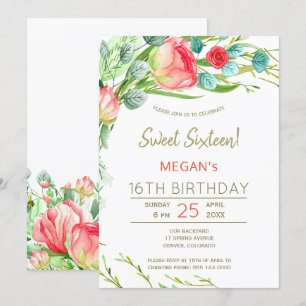Invitación Flores rústicas acuarela moderno sweet sixteen