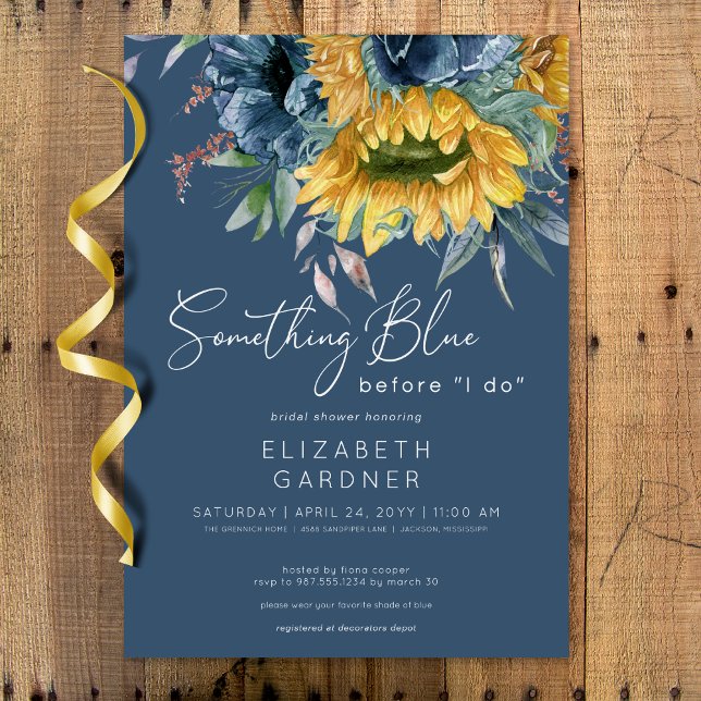 Invitación Flores Rústicas Algo De Ducha Azul Bridal (Rustic Sunflowers Something Blue Bridal Shower Invitation)