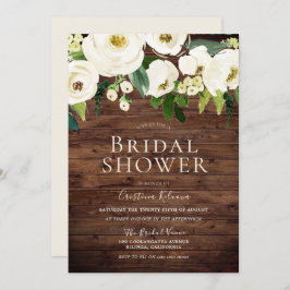 Invitación Flores rusticas blancas y ducha de novia crema