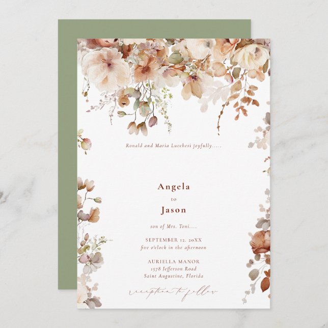 Invitación Flores rusticas de Boho Garden Boda Código QR (Anverso / Reverso)