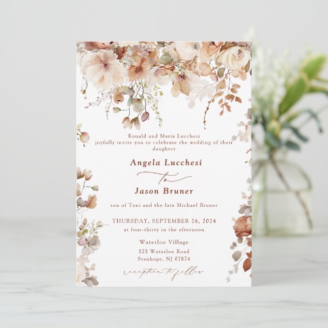 Invitación Flores rusticas de Boho Garden Boda Código QR Invi (Anverso de pie)