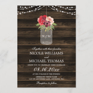 Invitación Flores rusticas de Borgoña: boda de otoño en Mason
