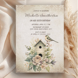 Invitación Flores rústicas de casas de pájaros vintage cumple