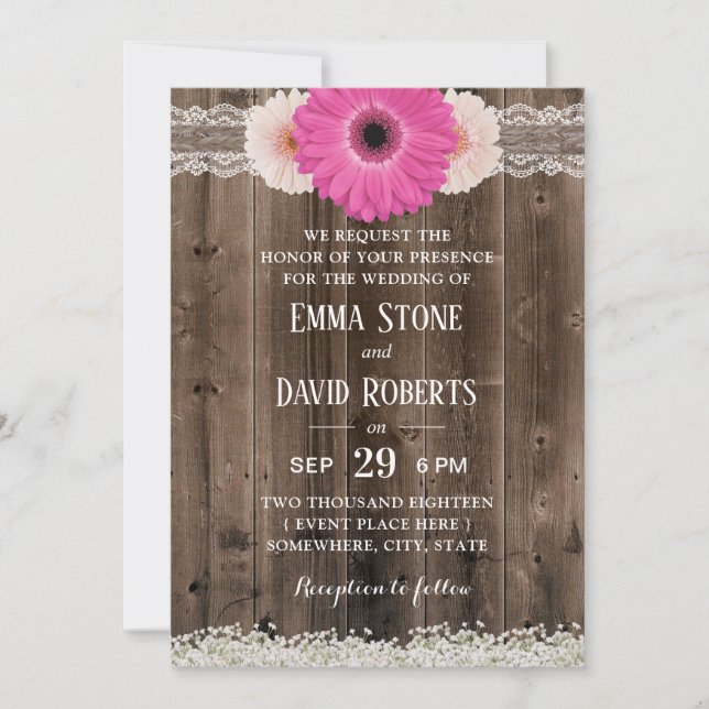 Invitación Flores rusticas de margarita y matrimonio de campo (Anverso)