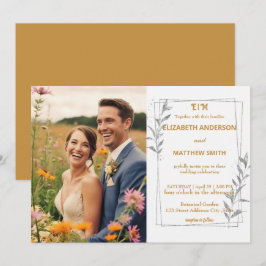 Invitación Flores rústicas de oro elegante foto boda romántic