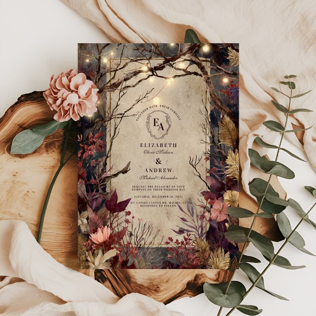 Invitación Flores rusticas de otoño y florecimiento de borgoñ (Subido por el creador)