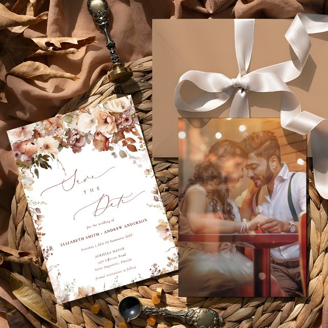 Invitación Flores rusticas del Boho Garden Foto Salven la fec (Subido por el creador)