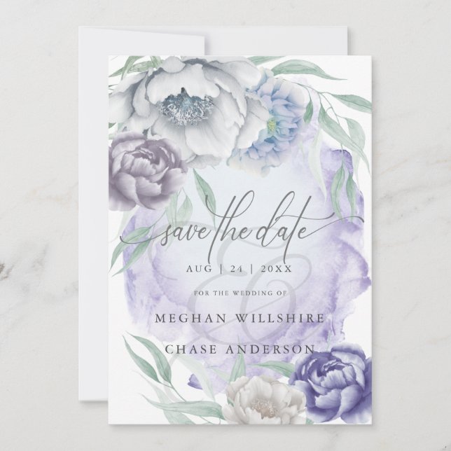 Invitación Flores Rusticas Elegantes Lilac y Violetas (Anverso)