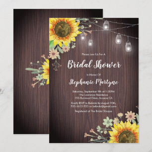 Invitación Flores Rústicas Madera Mason Jar Bridal Shower