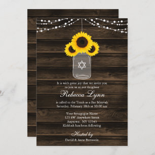 Invitación Flores Rústicas Mason Jar Barn Wood Bat Mitzvah