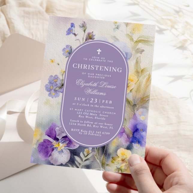 Invitación Flores rusticas moradas y amarillas cristianas (Subido por el creador)