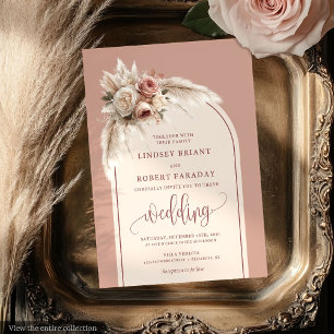 Invitación Flores rusticas rosadas de pampas invitan a la bod