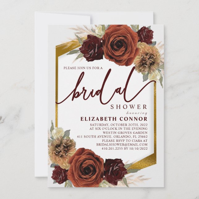 Invitación Flores rústicas y duchas de novias en pampas (Anverso)