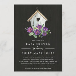 INVITACIÓN FLORES RÚSTICOS DE MADERA NEGRA BIRDHOUSE BABY SHO