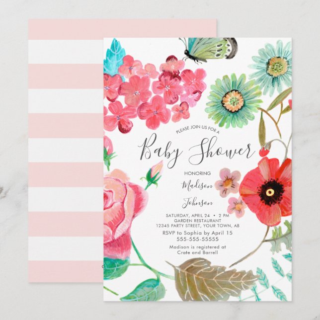 Invitación Flores salvajes adorna | Baby Shower | Invitacione (Anverso / Reverso)
