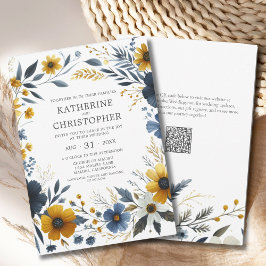 Invitación Flores salvajes amarillas azul elegante Boda acuar