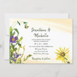 Invitación Flores salvajes amarillas azul ruso Boda cristiana