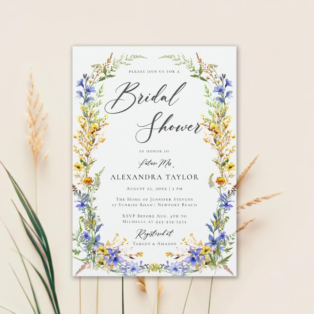 Invitación Flores salvajes amarillas Boho Floral Bridal Showe (yellow wildflowers bridal shower invitation elegant rustic modern boho romantic floral frame)