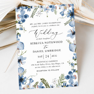 Invitación Flores salvajes azul turquesa elegante boda