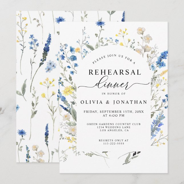 Invitación Flores salvajes azul turquesa Flores Ensayos Flora (Anverso / Reverso)